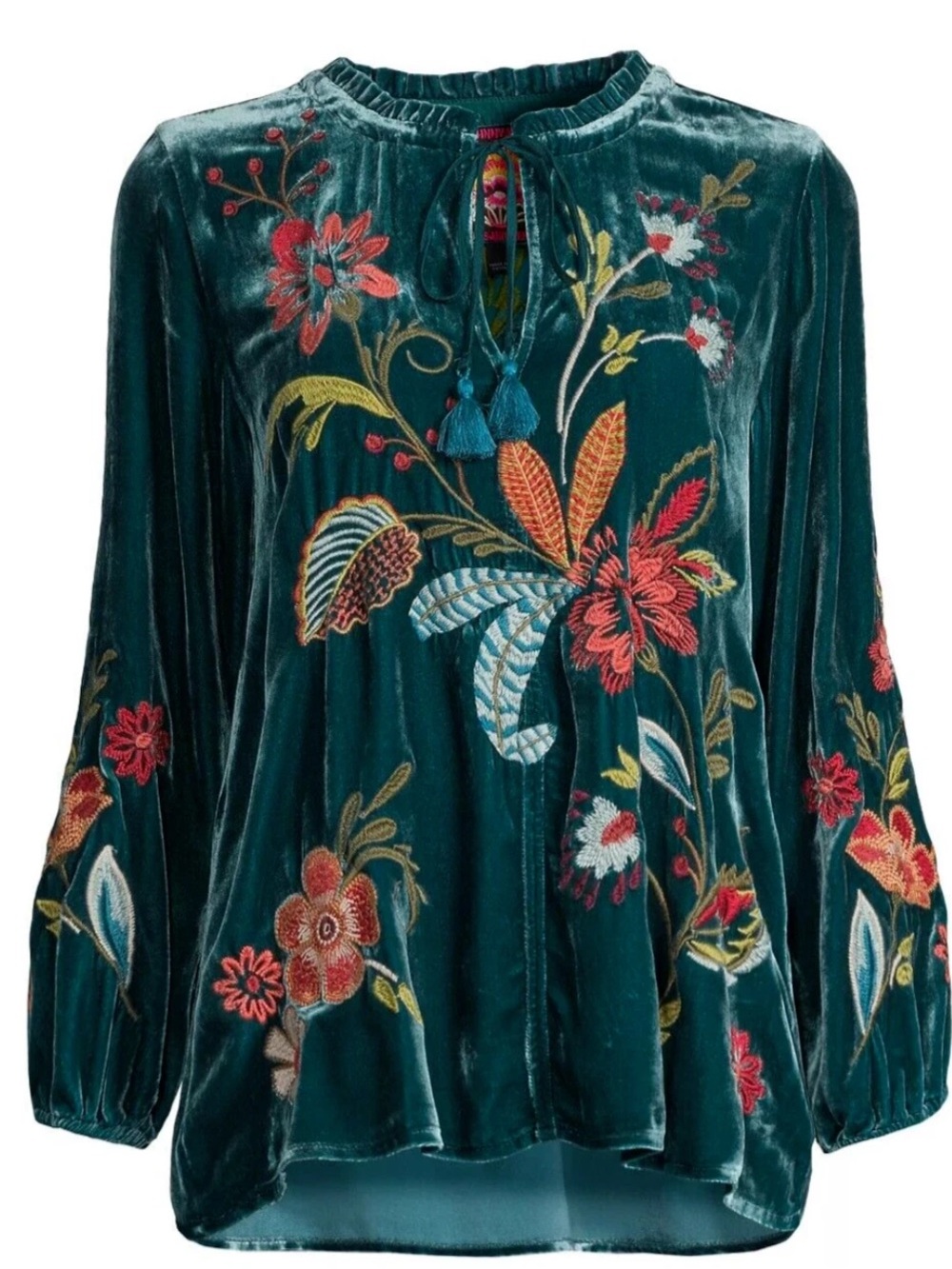 Johnny Was heavily embroidered ISABELLA VELVET FIELD BLOUSE NWT